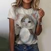 Hot Selling Women's T-shirts 3D Printed Pet Cat Summer Fashion Short Sleeved Top Round Neck Street Clothing Harajuku Casual Top