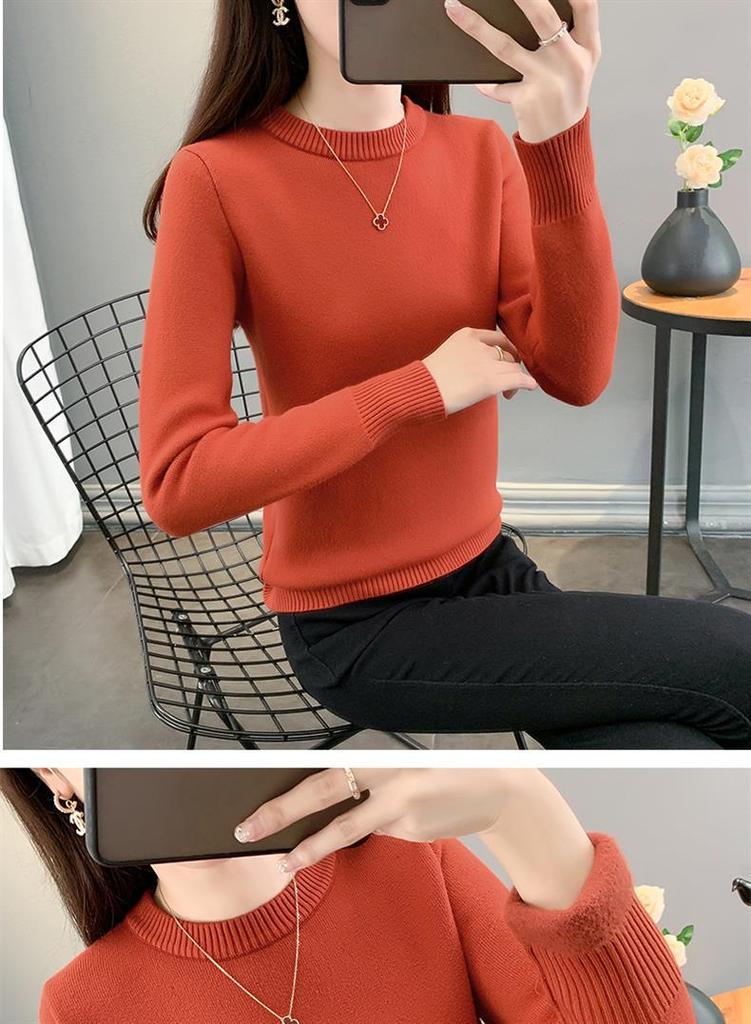 Suéter de Punto Grueso de Terciopelo con Cuello Redondo para Mujer Tallas Grandes 2025 - Capa Base Cálida Otoño/Invierno