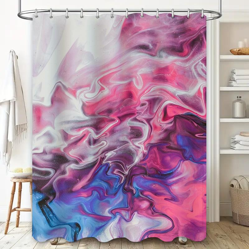 Abstract Watercolor Shower Curtain Pink Blue Marble Design For Bathroom Decor Polyester Fabric With Hooks Set (White)