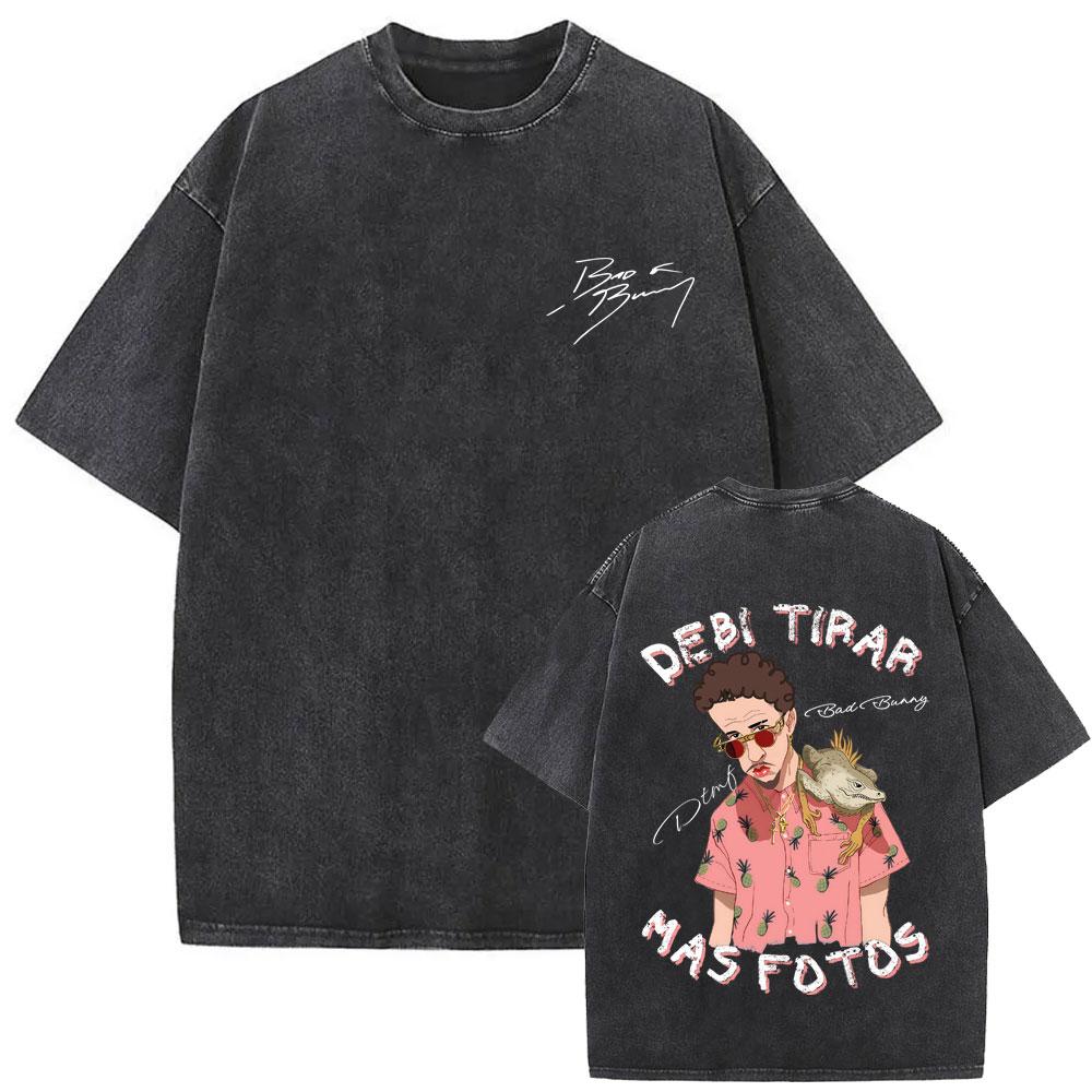 Tricou Vintage Rapper Bad Bunny Spălat Debi Tirar Mas Fotos DTMF World Tour Tricouri Bărbați Femei Modă Hip Hop Tricouri Populare