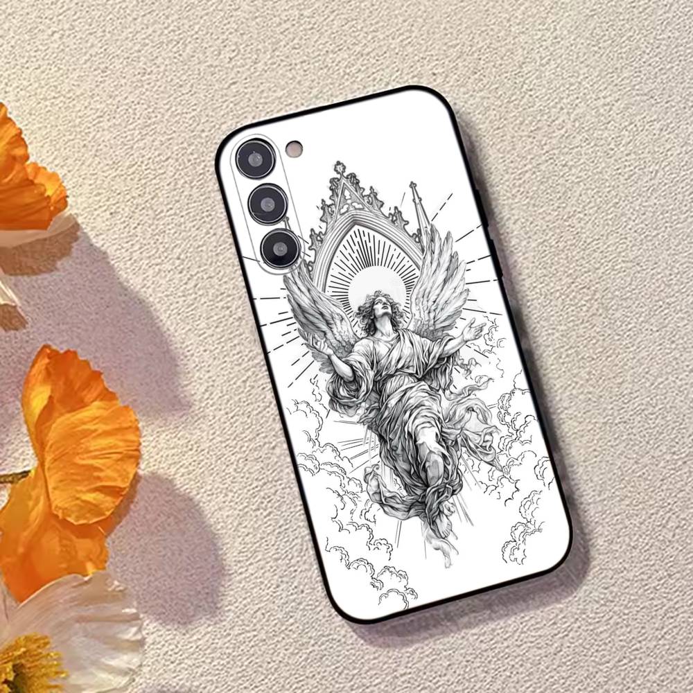 Middle Ages Retro Angel Phone Case For Samsung Galaxy A73,A72,A71,A70,A53,A52,A51,Others Soft Black Cover