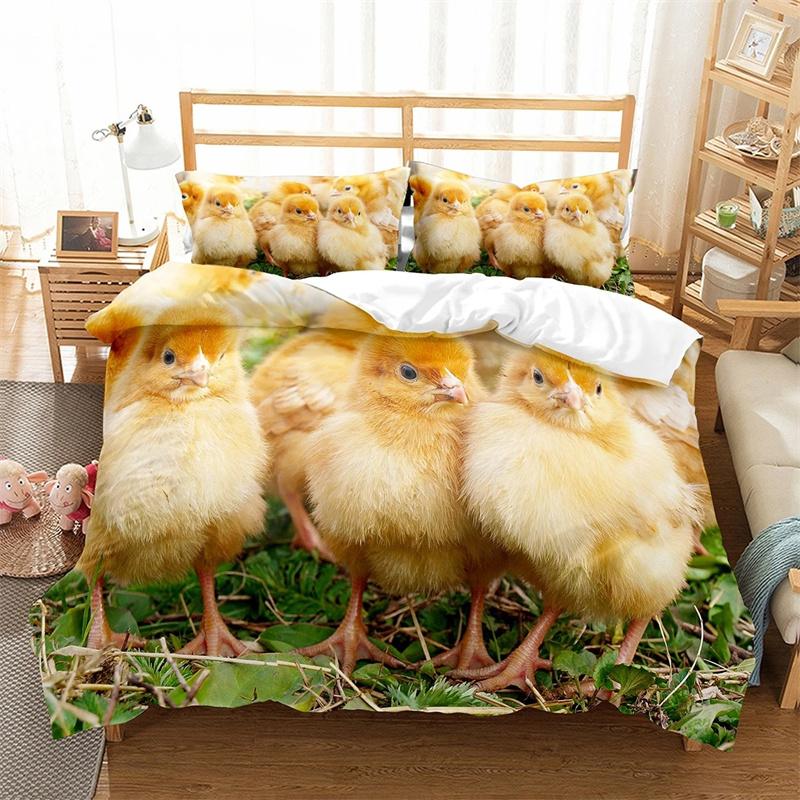 Ferme Poulet Roi Reine Housse de Couette Complète Poule Adorable Poussin Ensemble de Literie Famille Animal Housse de Couette 2/3 pièces Polyester Housse de Couette