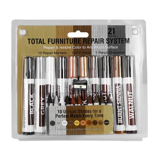 1 Jeu de Kit de Réparation de Rayures de Meubles en Bois avec Stylo Marqueur de Retouche Taille-Crayon 38939 Couleurs Parquet en Bois Table Tache