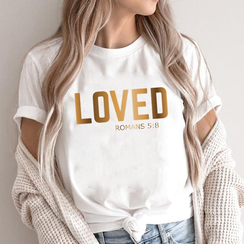 (Asian Size) Graphic Tee Casual T Clothing Faith Flower Trend Cute Style Print Female Casual Women's Top Fashion Short Sleeve T-shirt