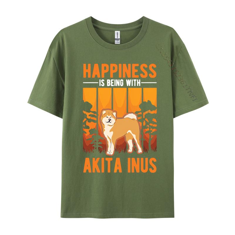 Le bonheur, c'est d'être avec des Akita Inu T-shirt Noir Nouveaux Hip Hop Coton Homme Haut T-shirts Impression