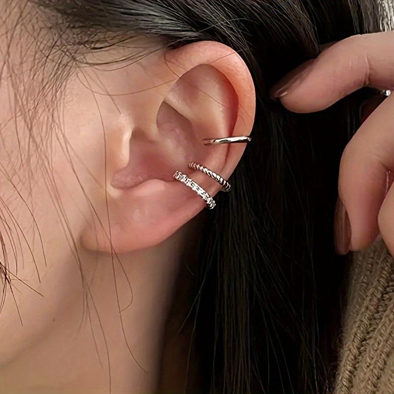 Korejský design Klipové náušnice z nerezové oceli Bez propíchnutí Zlatá barva Klipsy na chrupavku ucha Jednoduché lesklé manžety na uši pro ženy Šperky