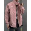 Pink Lapel Leather Jacket for Men and Women, Heavy Deconstructed Design Motorcycle Jacket, Handsome and High-end Baseball Uniform