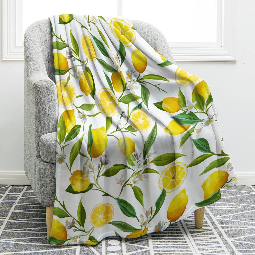 Couverture Imprimée Série Citron Couverture Simple Couche en Polaire Couette, Couverture de Canapé Maison Couverture de Sieste Climatisation
