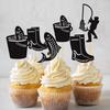 12pcs Black Fishing Cake Topper Fisherman Happy Birthday Fish Cake Toppers Outdoor Fishing Cupcake Topper Birthday Party Decor