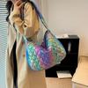 Space Print Cloud Pleated Women's Tote Bag Simple Casual Large Soft Capacity Purse, Fall/Winter Space Suit Commuter Shoulder Handbag