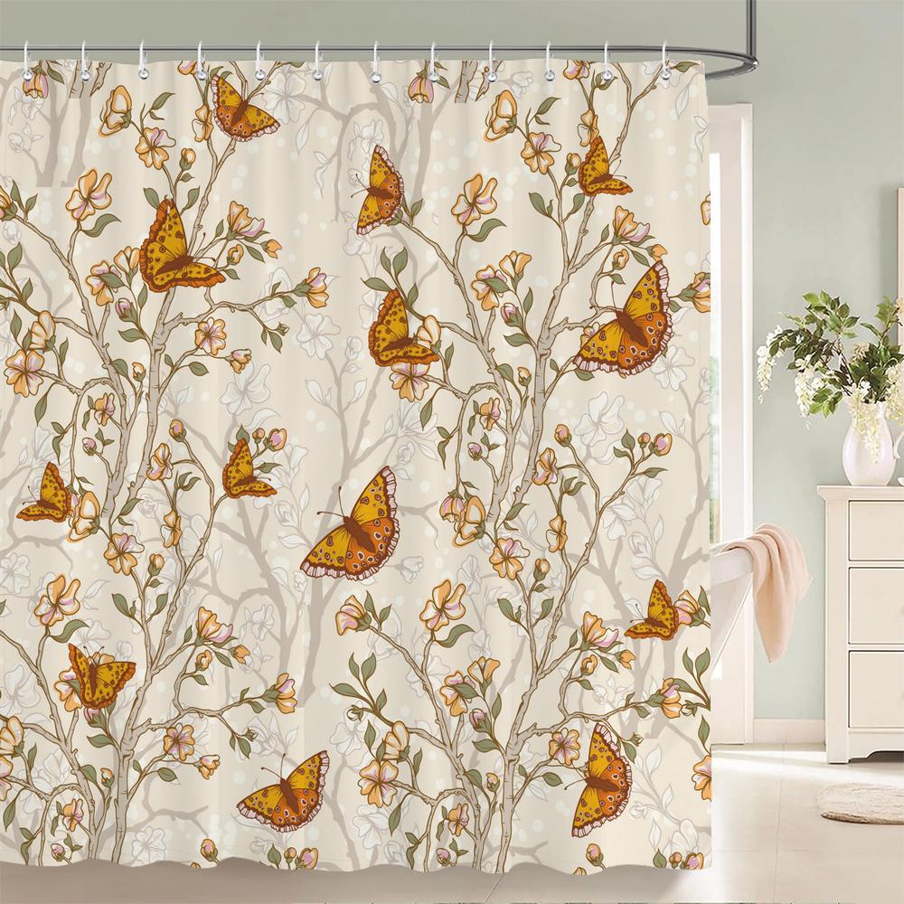 Colorful Tulip Pattern Bath Curtain Waterproof Fabric Shower Curtains Flowers Bathtub Screen With Hooks for Bathroom Home Decor