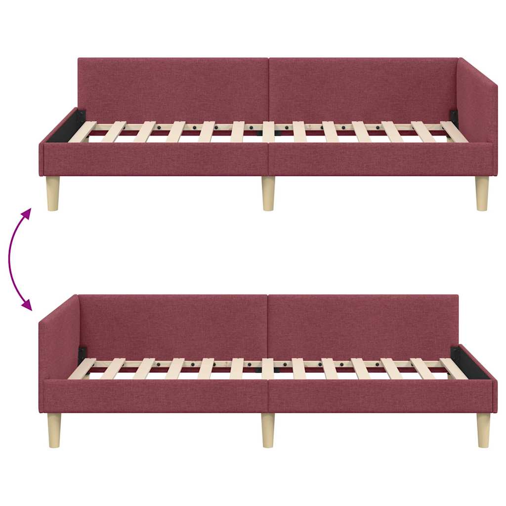 L Shaped Bed Frame in Burgundy 31.5 x 78.7 (80 x 200 cm) Fabric