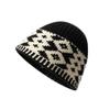 Women Retro Knitted Hat Winter Warm Rhombus Pattern Hat Big Head Sized