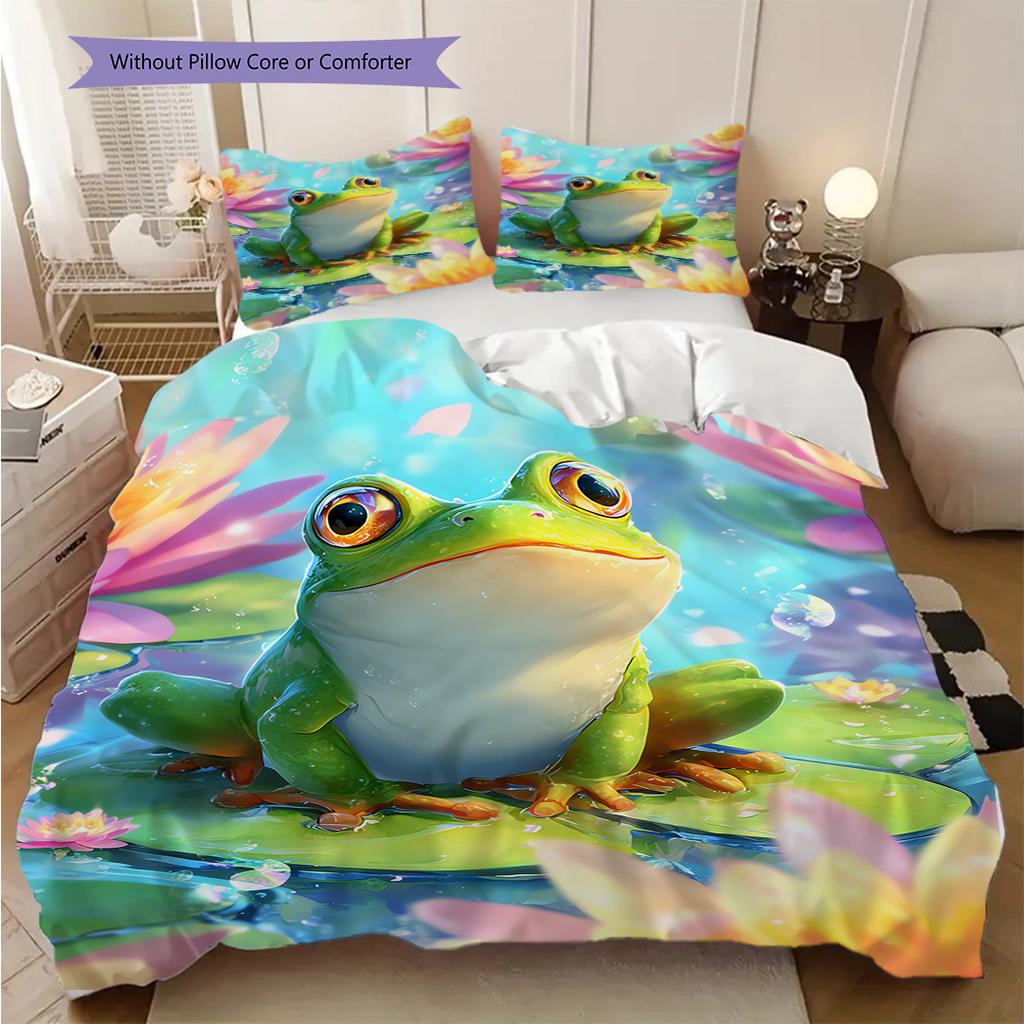 Frog Pattern Bedding Quilt Set Quilt Cover Pillowcase Home Decoration Birthday Gift (1 * Duvet Cover + 2 * Pillowcase, Without Core)