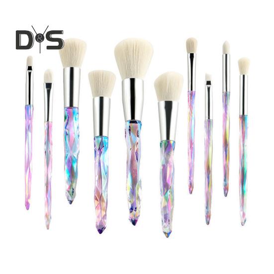 10 buc/set perie de machiaj cu mâner de cristal artificial fond de ten portabil multifuncțional pudră liberă fard de obraz fard de ochi fard pentru sprâncene set de perii cosmetice pentru buze
