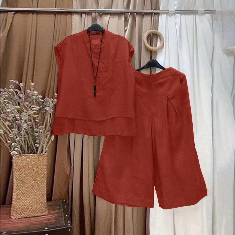 ZANZEA Women Blouse and Wide Leg Pants Casual Two Piece Suit Set