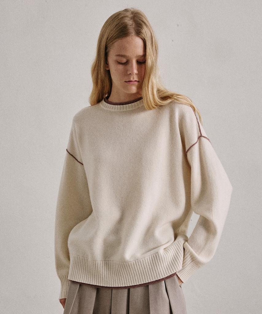 ARTID Line Color Block Oversized Pullover Knit_Ivory