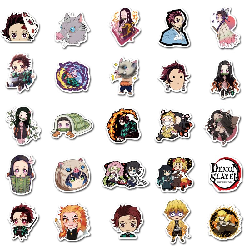 Set of 50 Demon Slayer Cute Anime Waterproof Cute and Stylish Cartoon DIY Stickers for Water Cell Anniversary Stationery Stickers, Stickers, Decals,