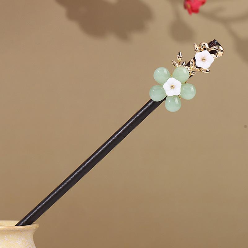 Haarnadel im Vintage-Stil mit Ebenholz-Imitation, Quasten und hölzernem Schritt-Schüttel-Design für Hanfu und antike Kostüm-Accessoires