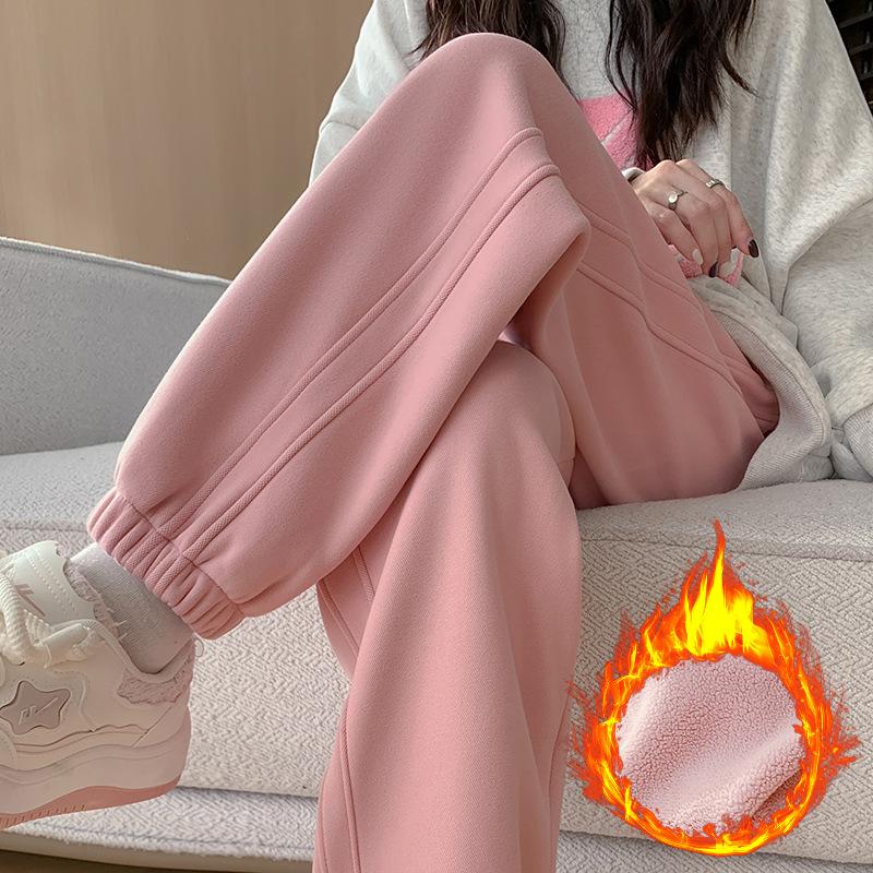 Plus Velvet Sweatpants, Damesvoeten Herfst en Winter Bovenkleding Katoenen Broek Casual Winddichte Broek Polar Fleece Sweatpants