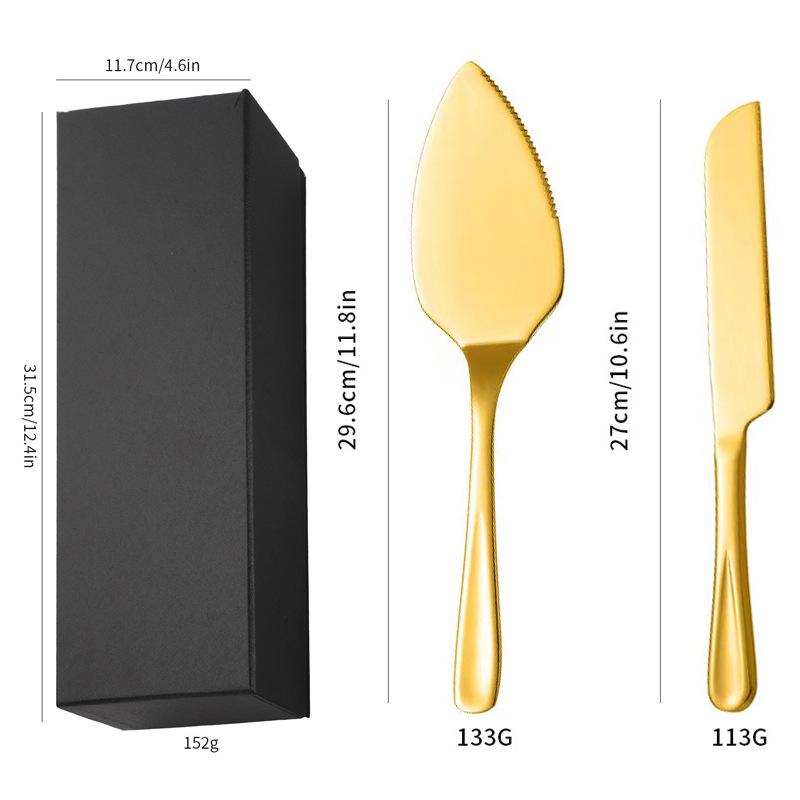 Lotus Pattern Stainless Steel Cake Knife & Spatula Set - 2-Piece for Birthday Cakes & Pizza In Gift Box