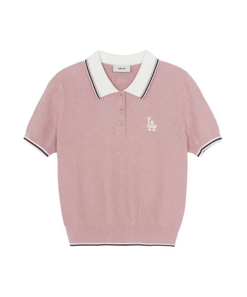 Emelbi Women'S Varsity Color Block Polo Short Sleeve Knit La (L.Pink)