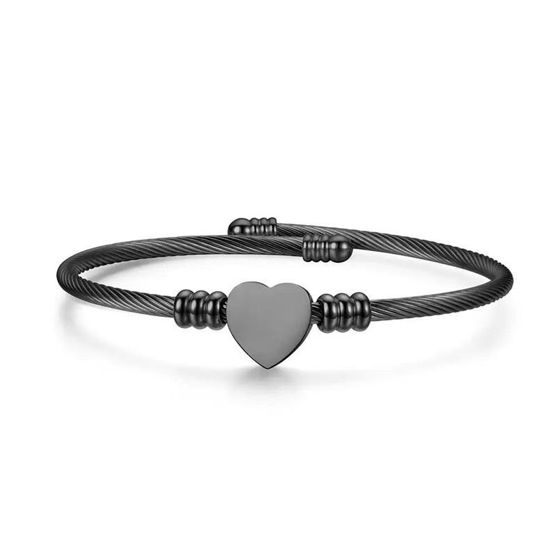 Rose Gold Heart-Shaped Titanium Bracelet with Stainless Steel Braided Cable Wire