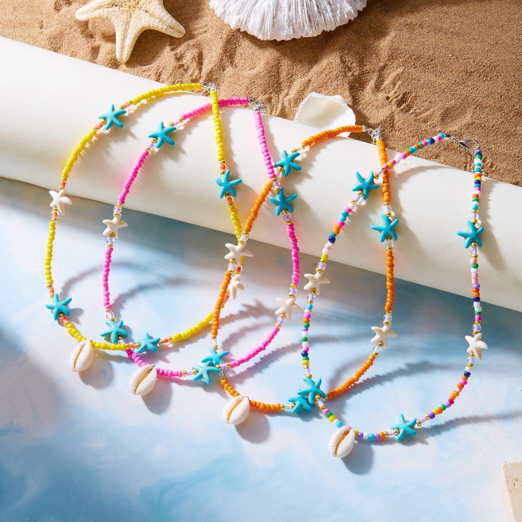 Bohemian Kleurrijke Rijstkorrel Ketting voor Vrouwen Zee Schelp Zeester Hanger Sleutelbeen Choker Zomer Strandfeest Charm Sieraden Cadeau