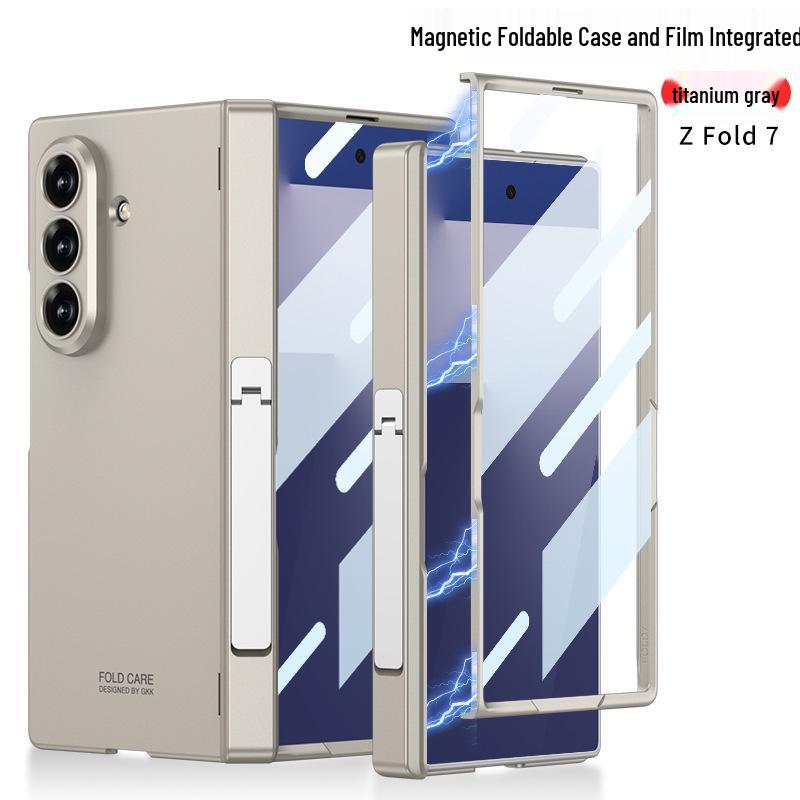 Capa Protetora Magnética Samsung Z Fold7: Cor Sólida, Recortes Precisos, Suporte de Tela Dobrável, Design de Bolsa Lateral para Homens.