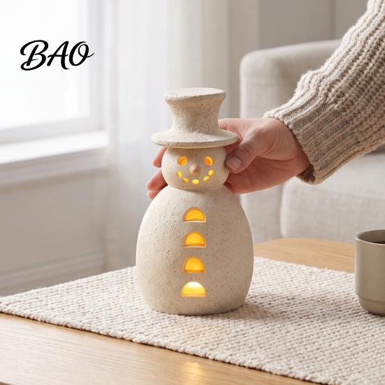 Christmas Snowman Statue Decorative Light, LED Light-up Hollow Figurine, Figurine with Lights Resin Night Lamp for Holiday Party Tabletop Decor