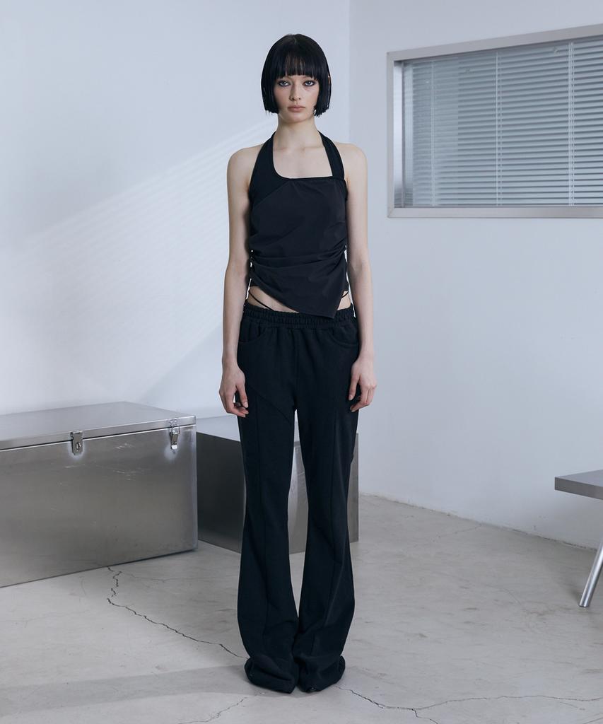 Bunteu Low-Rise String Bootcut Pants (Black)