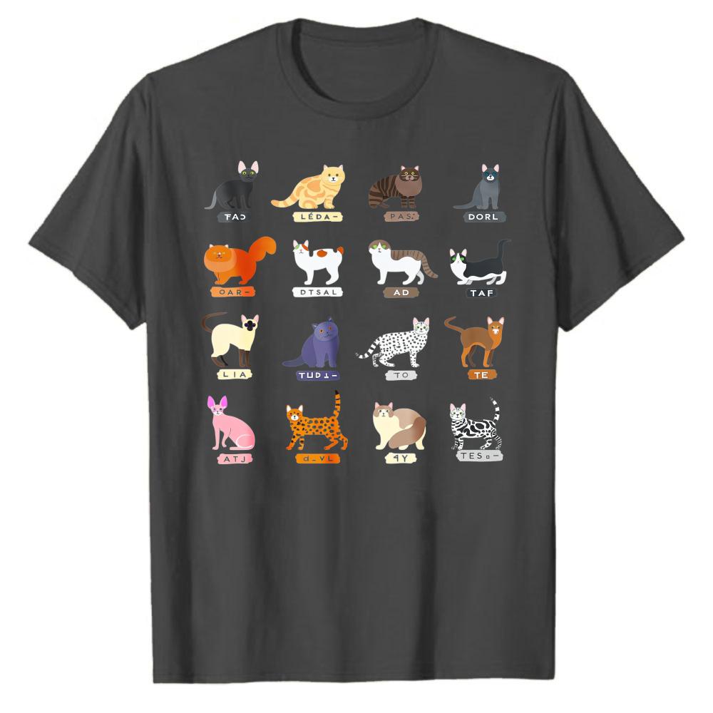 Cat Breeds TShirt Cats Collection Tee Cute Cat Chart Shirt Mom Dad TShirt Streetwear Oversized T Shirt Kawaii Clothes