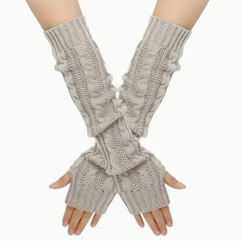 1 Pair Long Knitted Unisex Half Finger Gloves Women Girls Autumn Winter Arm Warmers Solid Color Elbow Warm Mitts