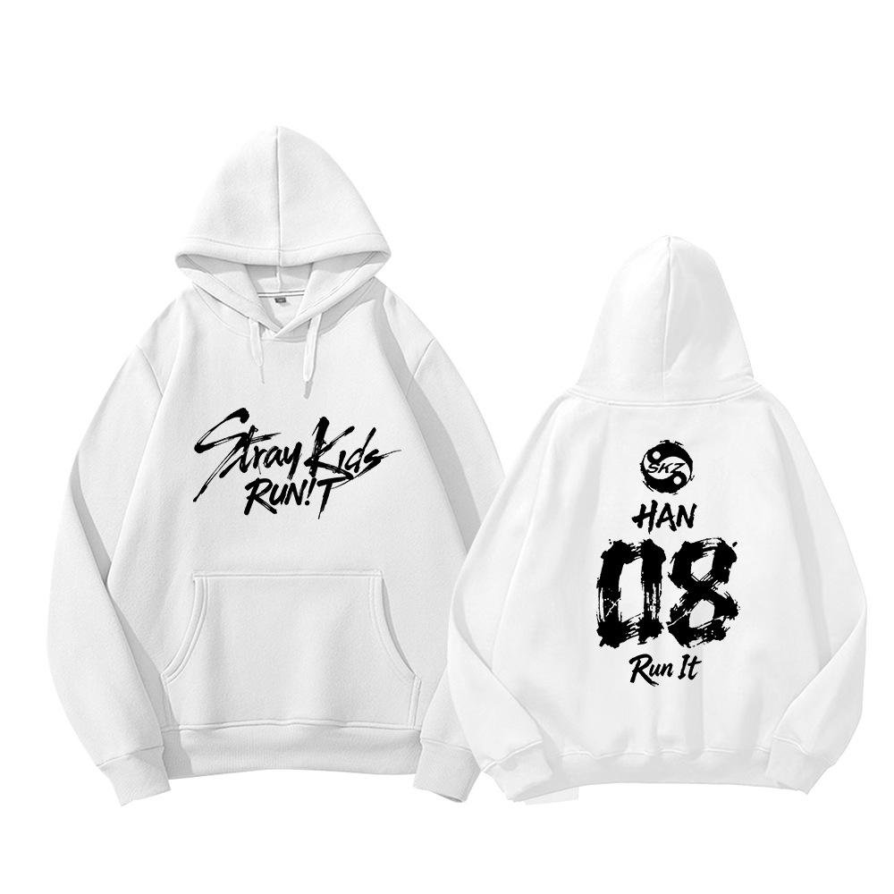 Stray Kids Run It Hoodie Kpop Merch Unisex Casual Pullover Sweatshirt Member Name Long Sleeve Streetwear Top (Fleece Style for Autumn & Winter)