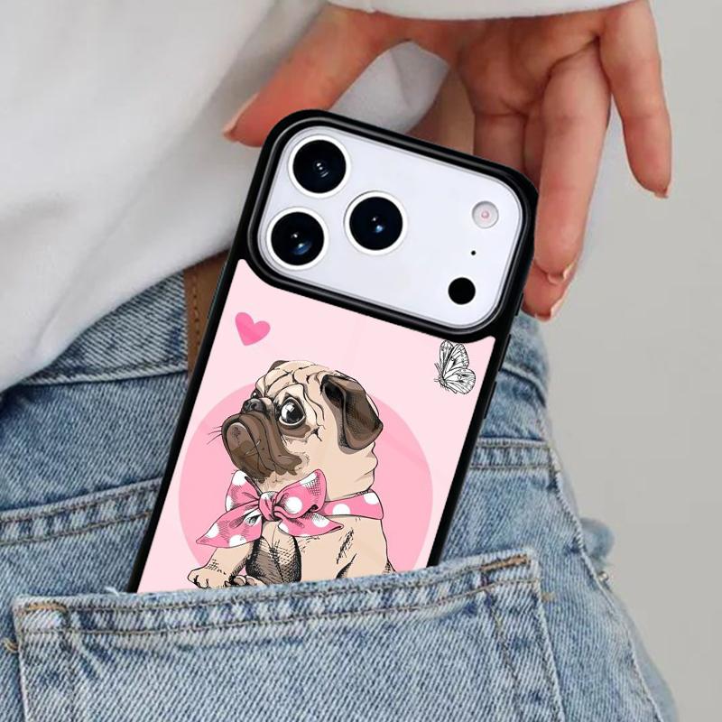Coque de téléphone dessin animé drôle de chien Carlin pour iPhone 17ProMax 12 13 14 15 16e 17 Pro Max Plus Air Cover