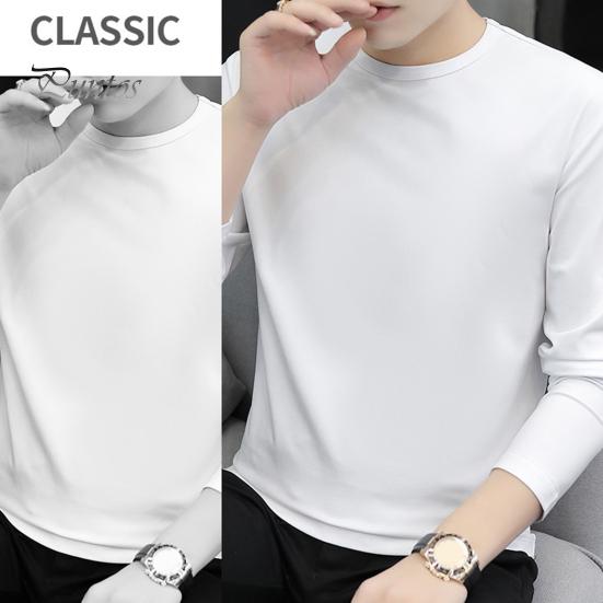 Spring Autumn Men Fitness Top Slim Fit Round Neck Stretchy Long Sleeves Solid Color Pullover Fitness Sport Top Winter Bottoming Clothes