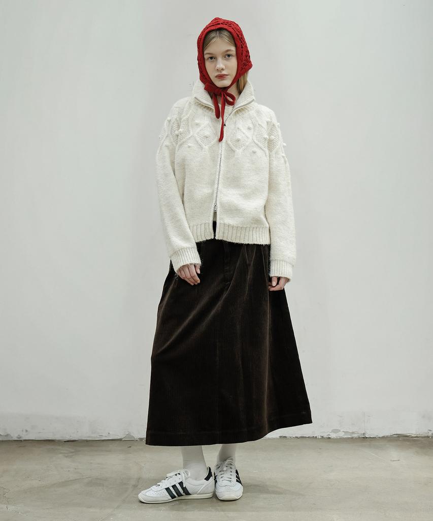 Waiowai Corduroy Double-Pleated Long Skirt_Brown