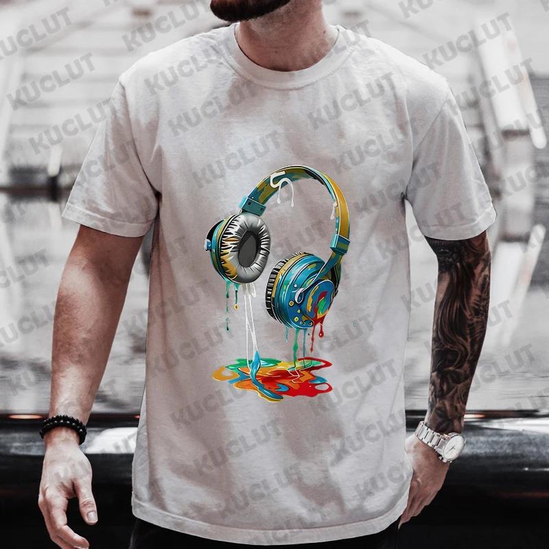 Summer Men's Oversized Clothing Hip Hop Melting Headset Graphic Tee Shirt Men Casual Streetwear Funny Printed Tops Cool T-shirt