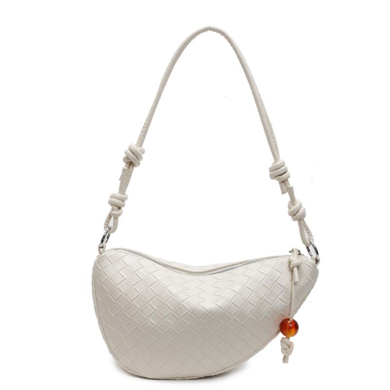 New Niche Kettle Crescent Moon Hand Carry Armpit Bag Solid Color Woven Shoulder Dumpling Bag Fashionable Versatile Messenger Bag