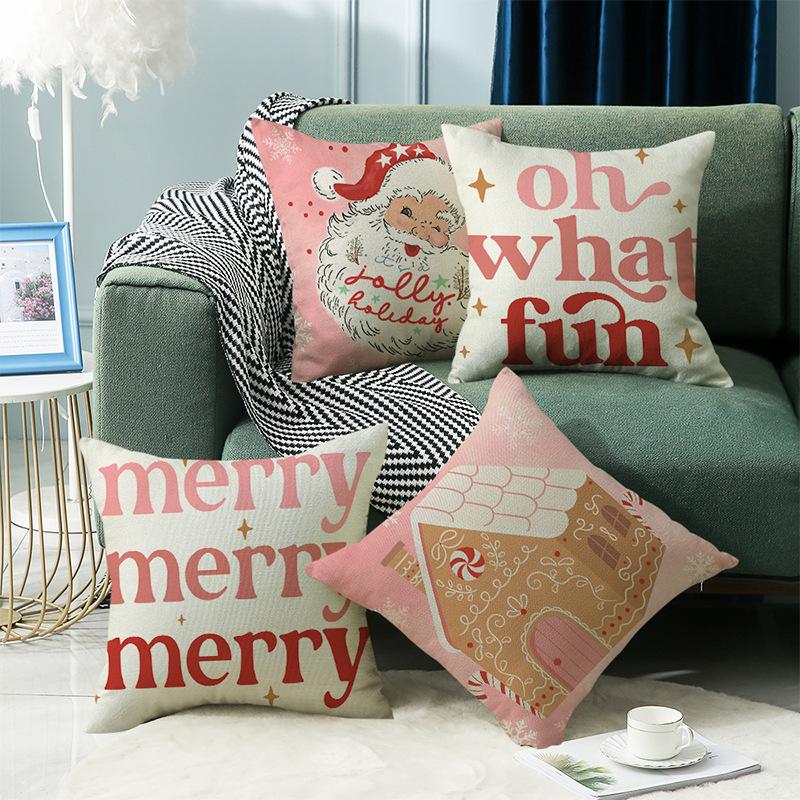 Autumn Letter Santa Claus Pillow Cover Linen Printed Pillow Cushion Cover Home Cushion Cover