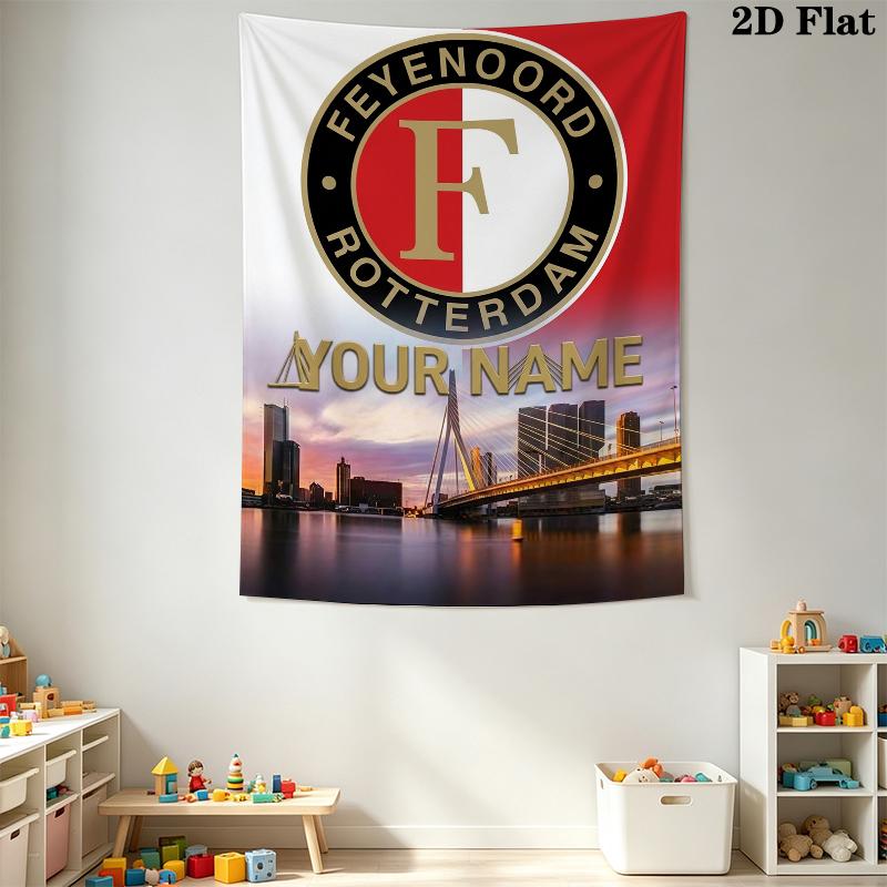 Custom Name Feyenoord Wall Tapestry Aesthetic Wall Hanging Printed Fabric Blanket Decorative Tapestries for Bedroom Living Room Home Decor