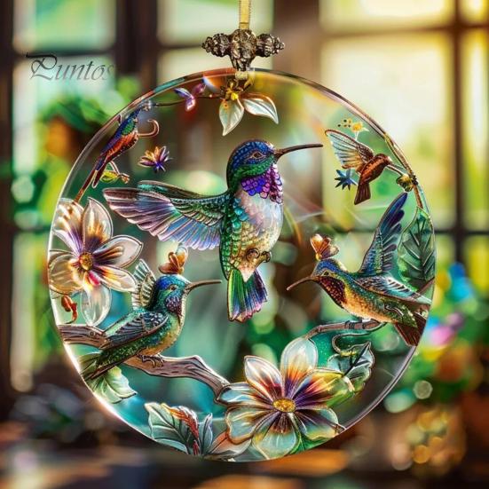 Mother's Day Hummingbird Hanging Decoration Weather-proof Indoor Outdoor Garden Wall Window Hanging 2D Flat Acrylic Flower Hummingbird Ornament