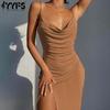Women's Fashion Summer Spring Solid Color Print Sleeveless V-Neck High Waist Casual Dresses