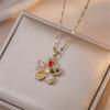 Female Crystal Rainbow White Zircon Stone Flower Pendant Necklace Vintage Gold Color Wedding Jewelry For Women