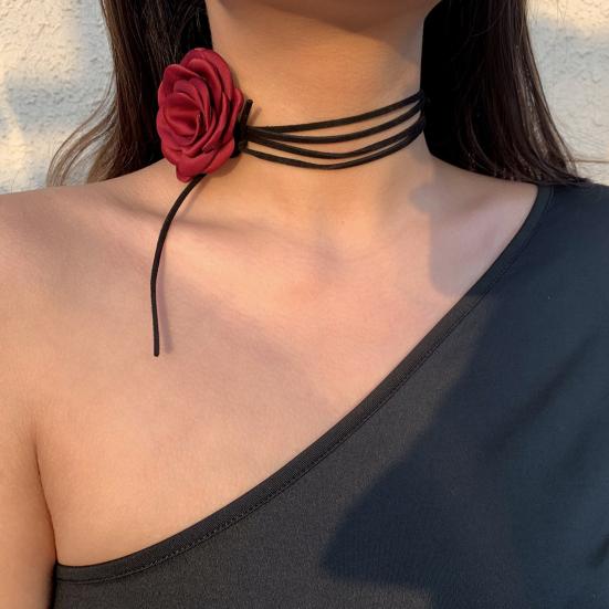 Flower Choker Soft Fabric Dress-Up Cozy Wear Chic Long Rose Collar Clavicle Chain Women Gift