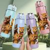 1PC Cute Kitten Family Portrait 750ml Color Plastic Sports Water Bottle Leakproof Flip Straw Lid Suitable for Sports Office Home Use