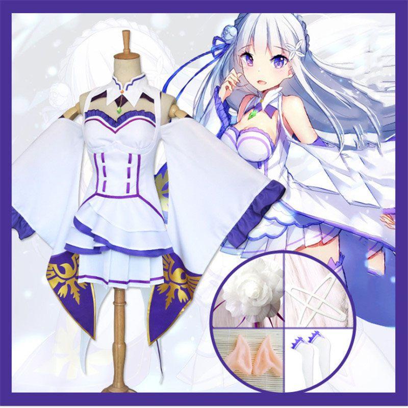 Hajimeru Kara Rezero Isekai Élet Emilia Tünde Cosplay Jelmez Teljes Szett Fancydresscostume