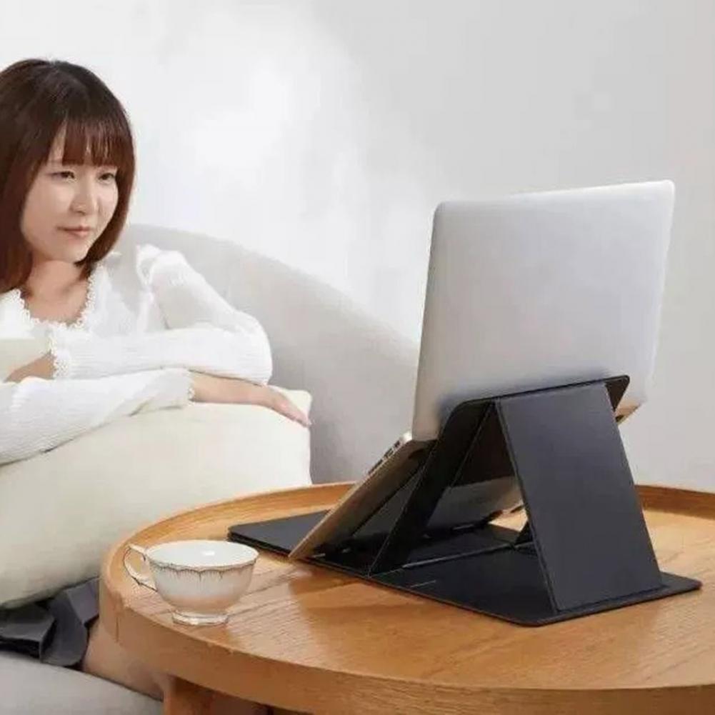 Laptop-Ständer aus Kunstleder und Holz, faltbar, Computer-Ständer, verstellbar, klein, magnetisch, für Laptop-Schreibtisch, Bett