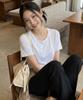 BASIC HOUSE Women'S U-Neck Oversized Stretch Short Sleeve T-Shirt White Lats0210