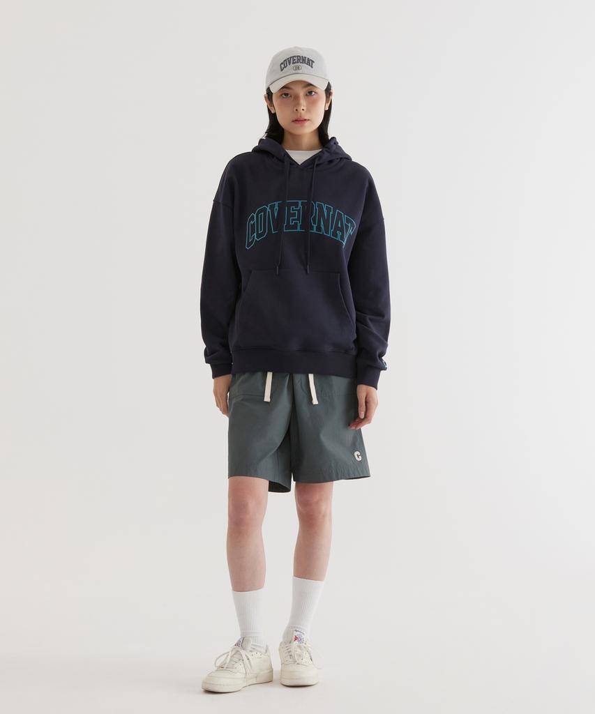 Arch Logo Drop Fit Hoodie Dark Navy